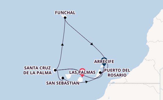 Canarische Eilanden vanaf Las Palmas, Gran Canaria, Spanje met AIDAsol