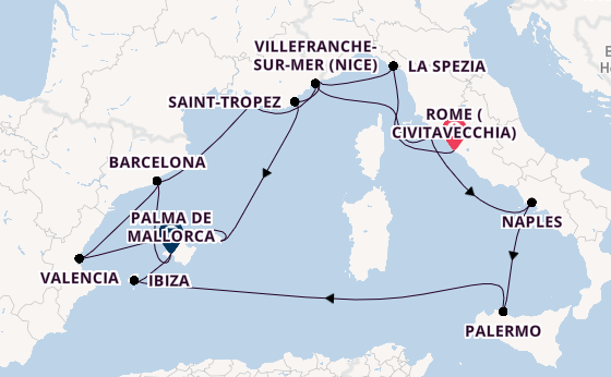Western Mediterranean from Rome (Civitavecchia), Italy with the EXPLORA I