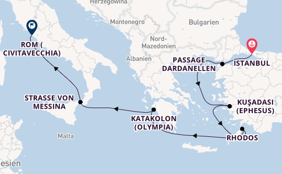 Mittelmeer ab Istanbul, Türkei auf der Queen Elizabeth