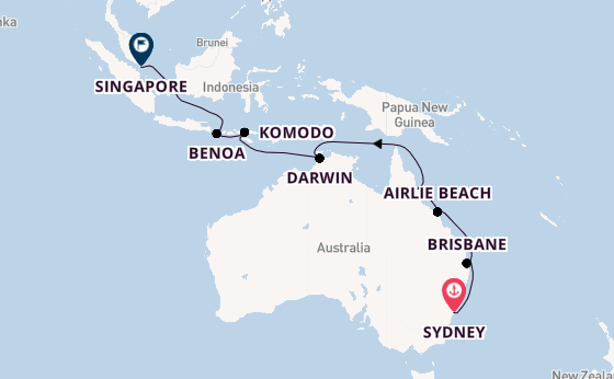 Australië vanaf Sydney, Australië met de Silver Moon