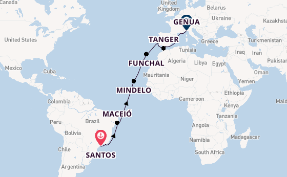 trans-Atlantisch vanaf Santos, Brazilië met de MSC Seaview