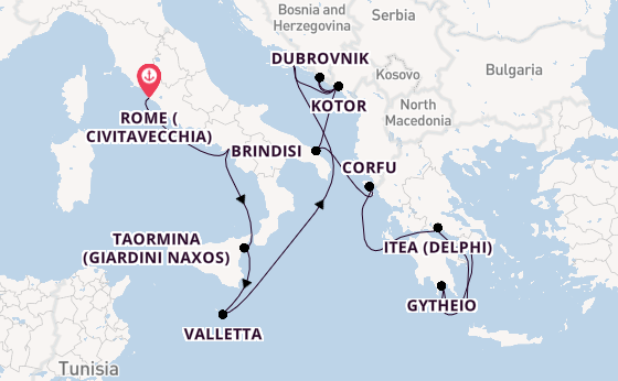 Mediterranean Sea from Rome (Civitavecchia), Italy with the Seabourn Ovation 