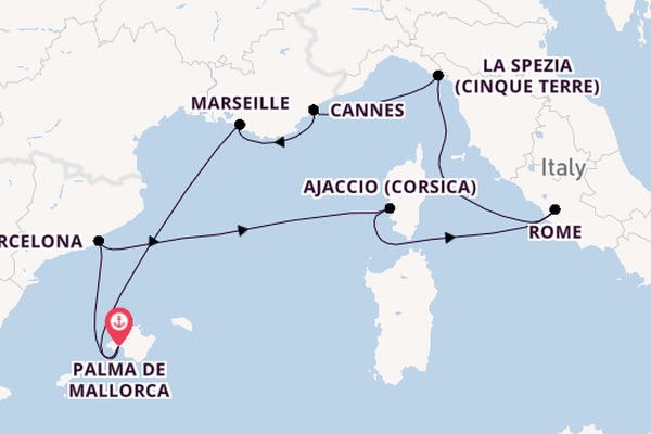 Westelijke Middellandse Zee vanaf Palma de Mallorca, Mallorca, Spanje met de Mein Schiff 1