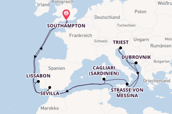 Spannende Kreuzfahrt über Zadar nach Southampton
