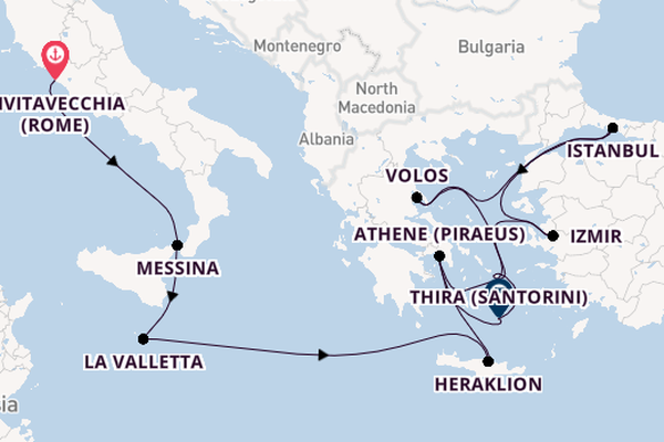 Middellandse Zee vanaf Civitavecchia (Rome), Italië met de Costa Fortuna