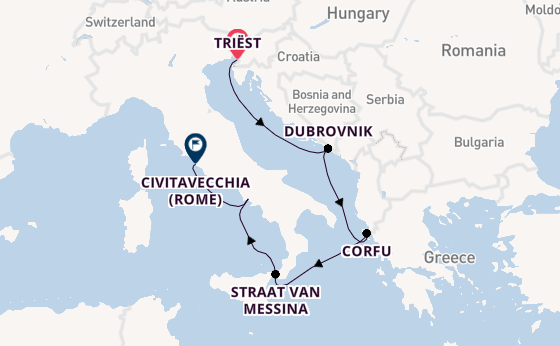 Middellandse Zee vanaf Triëst, Italië met de Queen Elizabeth