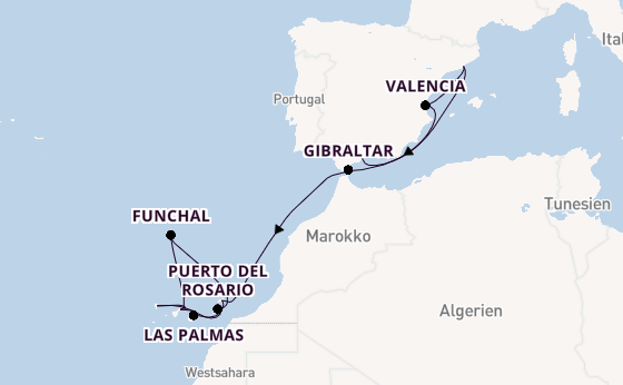 Kanarische Inseln ab Málaga, Spanien auf der Azura