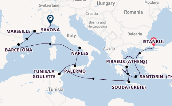 Mediterranean from Istanbul, Turkey with the Costa Pacifica