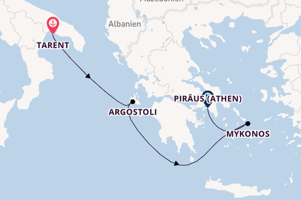 Östliches Mittelmeer ab Tarent, Italy auf der Costa Fascinosa