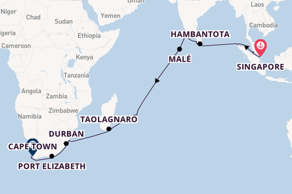 Africa from Singapore, Singapore with the Azamara Onward