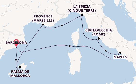 Westelijke Middellandse Zee vanaf Nederland met de Legend of the Seas