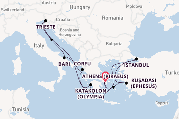 Mediterranean Sea from Athens (Piraeus), Greece with the MSC Fantasia