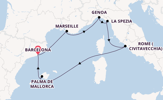 Western Mediterranean from Barcelona, Spain with the MSC Grandiosa