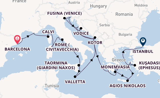 Mediterranean Sea from Barcelona, Spain with the Seabourn Ovation 