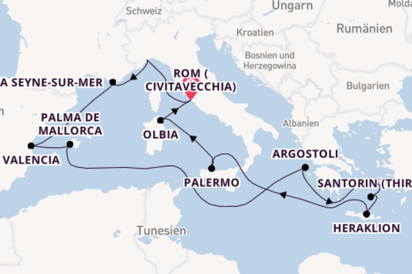 Mittelmeer ab Rom (Civitavecchia), Italien auf der Costa Pacifica