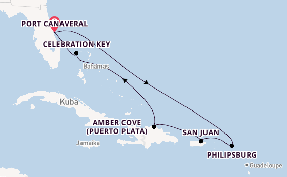 Karibik ab Port Canaveral, USA auf der Carnival Festivale