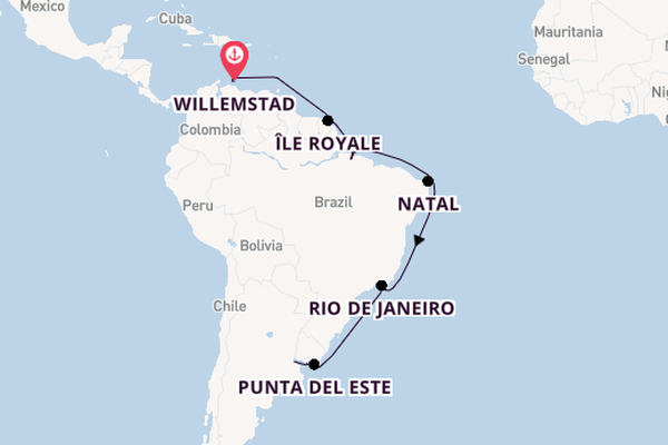 Zuid-Amerika vanaf Willemstad, Curaçao, Nederlandse Antillen met de HANSEATIC inspiration
