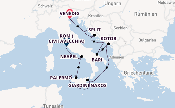 Mittelmeer ab Venedig, Italien auf der Silver Muse
