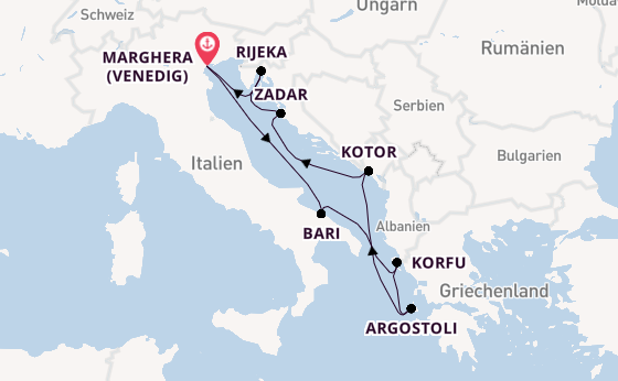 Mittelmeer ab Marghera (Venedig) auf der Costa Deliziosa
