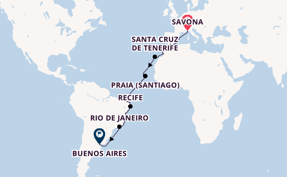 trans-Atlantisch vanaf Savona, Italië met de Amera