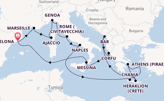 Mediterranean Sea from Barcelona, Spain with the Sun Princess