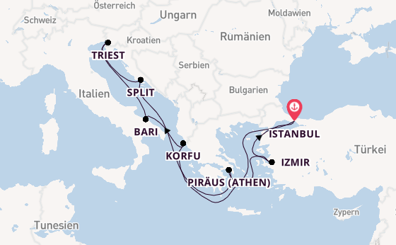 Mittelmeer ab Istanbul, Türkei auf der MSC Splendida