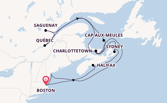 Nieuw-Engeland vanaf Boston, Verenigde Staten met de Zuiderdam
