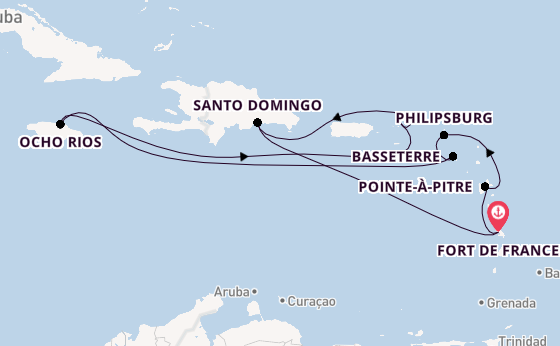 Caribbean from Fort de France, Martinique with the Costa Favolosa