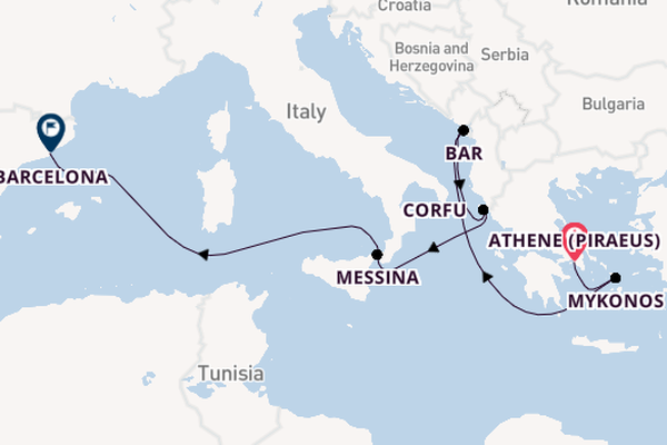 Middellandse Zee vanaf Athene (Piraeus), Griekenland met de Sun Princess