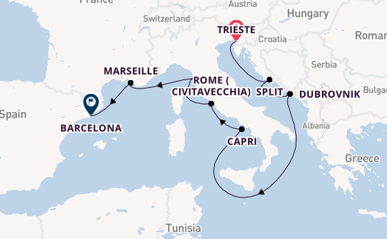 Western Mediterranean from Trieste, Italy with the Sonata (Oceania)