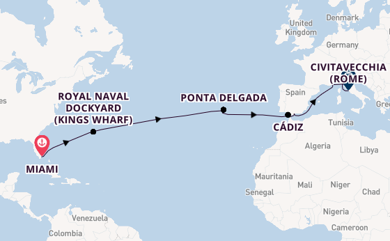 trans-Atlantisch vanaf Miami, Verenigde Staten met de Marina