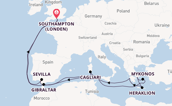 Middellandse Zee vanaf Southampton (Londen), Engeland met de Queen Anne