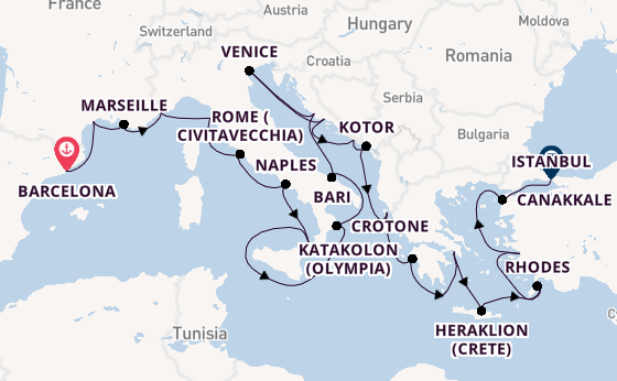Mediterranean Sea from Barcelona, Spain with the Viking Neptune