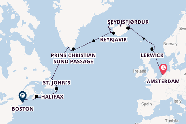 trans-Atlantisch vanaf Amsterdam, Nederland met de Zuiderdam