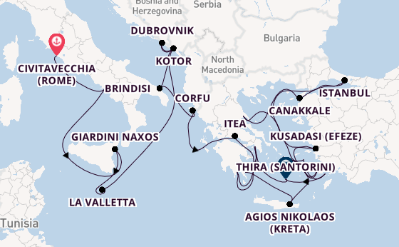 Middellandse Zee vanaf Civitavecchia (Rome), Italië met de Seabourn Ovation