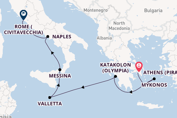 Mediterranean Sea from Athens (Piraeus), Greece with the Seven Seas Grandeur