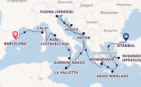 Mittelmeer ab Barcelona, Spanien auf der Seabourn Ovation