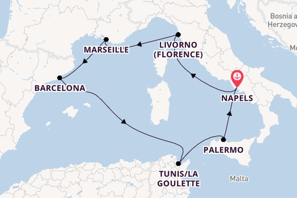 Westelijke Middellandse Zee vanaf Napels, Italië met de MSC Seaside