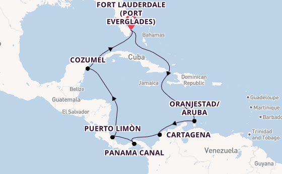 Central America from Fort Lauderdale (Port Everglades), Florida, USA with the Caribbean Princess