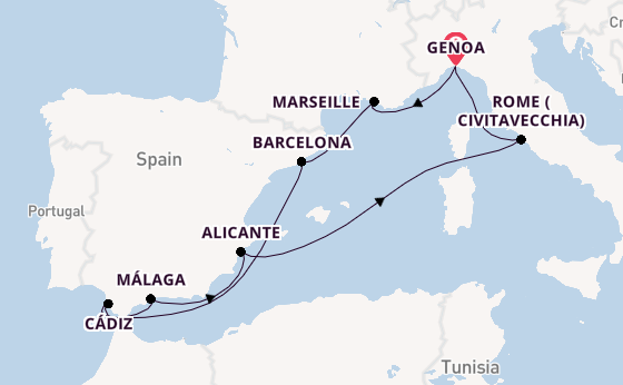 Western Mediterranean from Genoa, Italy with the MSC Magnifica