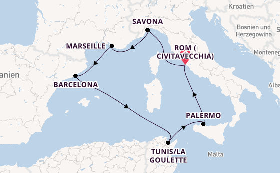 Westliches Mittelmeer ab Civitavecchia (Rom), Italien auf der Costa Toscana