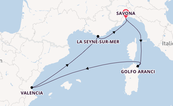 Westliches Mittelmeer ab Savona, Italien auf der Costa Fascinosa