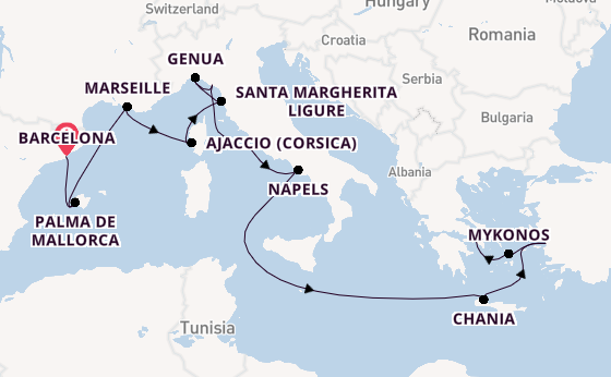 Middellandse Zee vanaf Barcelona, Spanje met de Sun Princess