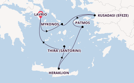 Oostelijke Middellandse Zee vanaf Lavrio, Griekenland met de Celestyal Discovery