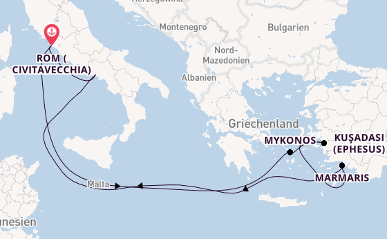 Mittelmeer ab Civitavecchia (Rom), Italien auf der MSC Divina