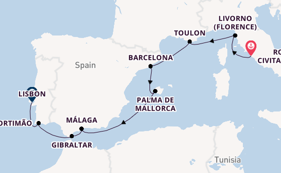 Western Mediterranean from Rome (Civitavecchia), Italy with the Seven Seas Voyager