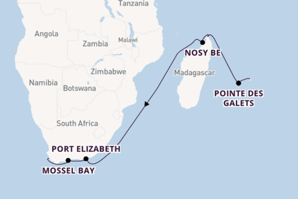 Afrika vanaf Port Louis, Mauritius met de Norwegian Dawn