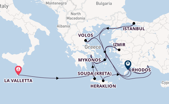 Oostelijke Middellandse Zee vanaf La Valletta, Malta met AIDAstella