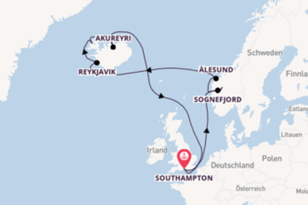 Einmalige Kreuzfahrt über Reykjavik ab Southampton