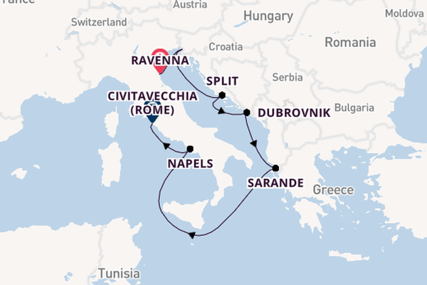 Middellandse Zee vanaf Ravenna, Italië met de Brilliance of the Seas